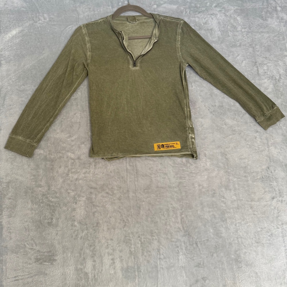Diesel Kids Long Sleeve Half Zip Shirt Olive Green Size 3 (Fits 9–10‎ Years)
